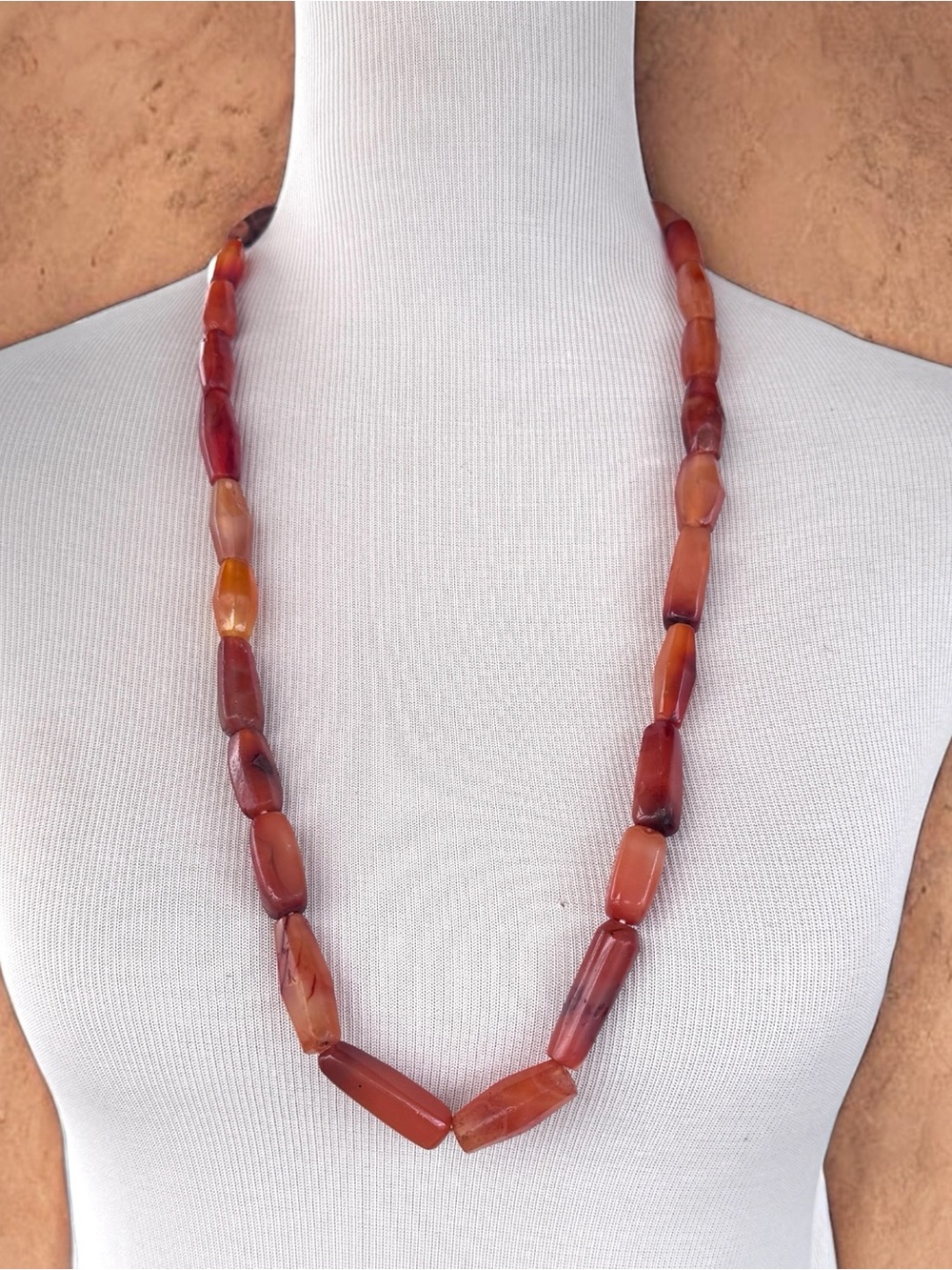 Vintage Carnelian Agate Bead Strand ~ Necklace 30”
